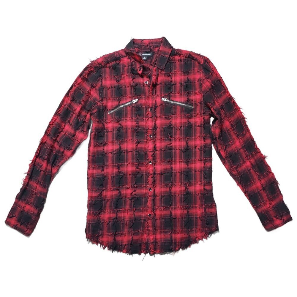 INC International Concepts Women's Sz XS Textured Plaid Button-up Shirt (1477)